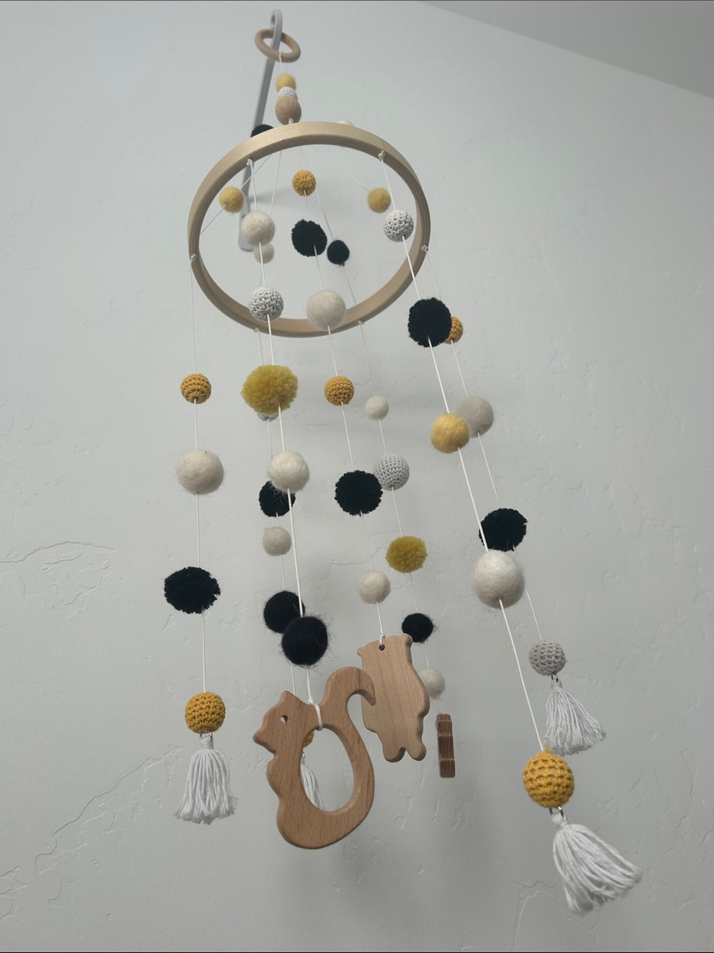 Wood & Felt Nursery Mobile in Mustard, Black, Cream